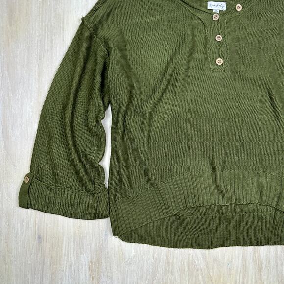 NWT Wonderly Fall Olive Drop Shoulder Henley Neck Pullover Boxy Sweater XL - Picture 5 of 14